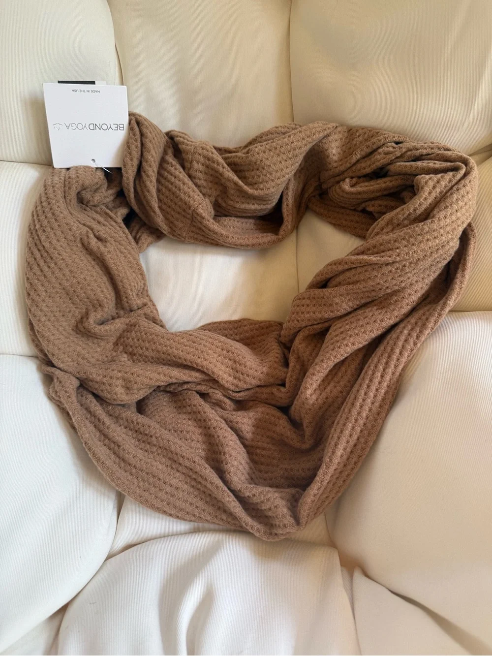 Beyond Yoga Waffle-Knit Infinity Scarf - Camel Brown NWT